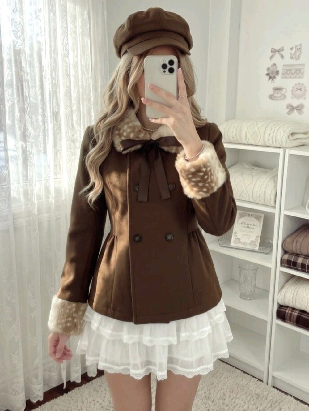 Borg Collar Double Breasted Overcoat